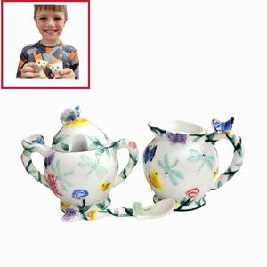 Flowers & Balloons Sugar Creamer  Garden Themed Butterflies Hand painted Design.